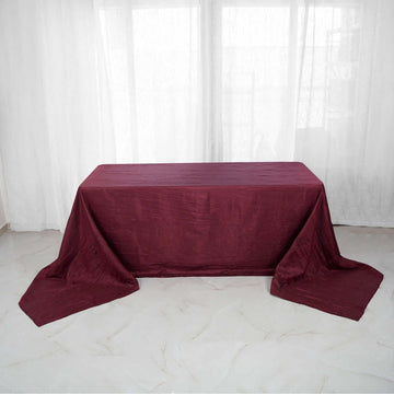 Burgundy Accordion Crinkle Taffeta Seamless Rectangular Tablecloth 90"x156" for 8 Foot Table With Floor-Length Drop