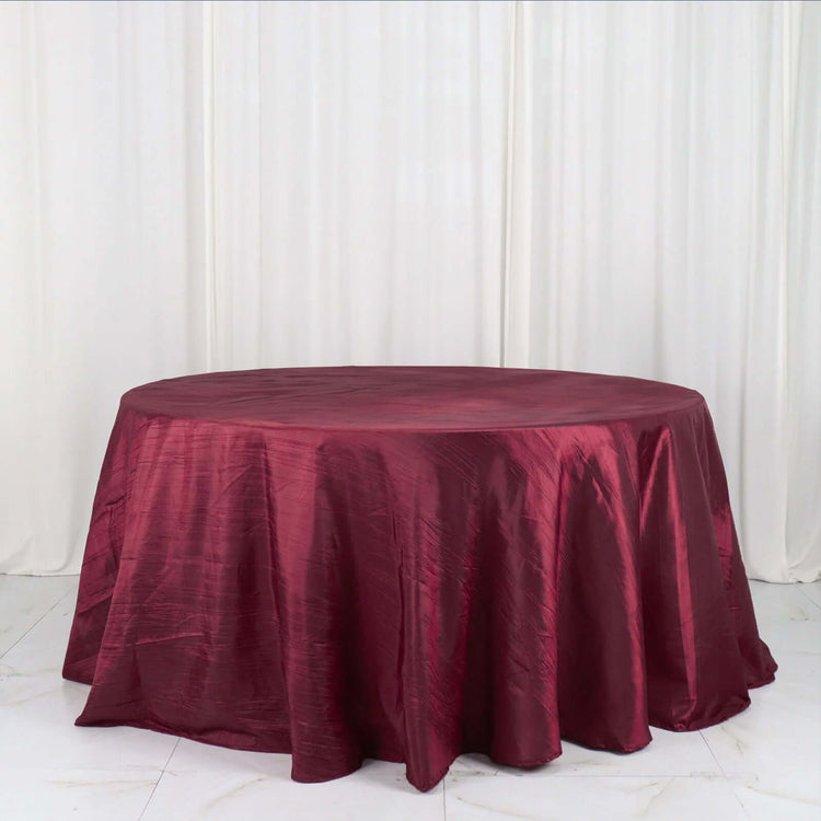 Burgundy Accordion Crinkle Taffeta Tablecloth 132 Inch Round Seamless