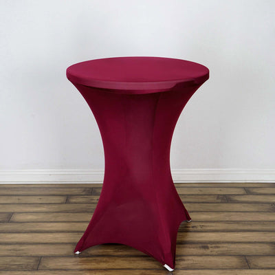 Spandex Round Cocktail Table Cover 30" Burgundy for High Top Tables - Easy to Maintain Stretch Fitted Highboy Tablecloth