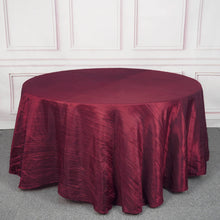 120 Inch Burgundy Accordion Crinkle Taffeta Fabric Round Tablecloth