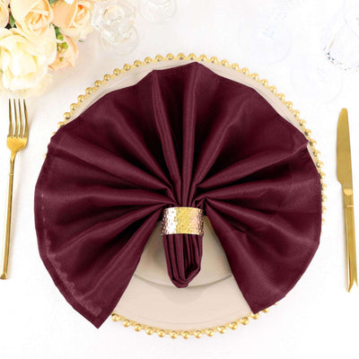 5 Pack Polyester Napkins 20"x20" Burgundy - Durable & Wrinkle Resistant Dinner Napkins