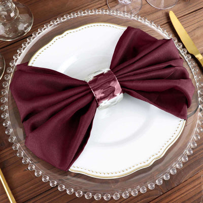 5 Pack Polyester Napkins 20"x20" Burgundy - Durable & Wrinkle Resistant Dinner Napkins