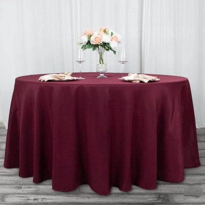 Premium Polyester Round Tablecloth 120" Burgundy - Seamless 220GSM Table Cover