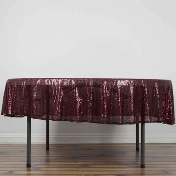 Burgundy Seamless Premium Sequin Round Tablecloth 90"