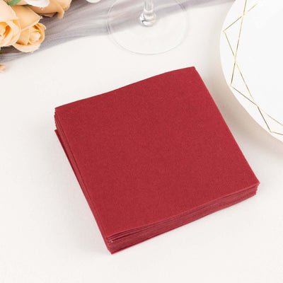 20 Pack Linen-Like Paper Napkins 5"x5" Burgundy - Soft Single-Use Airlaid Cocktail Napkins