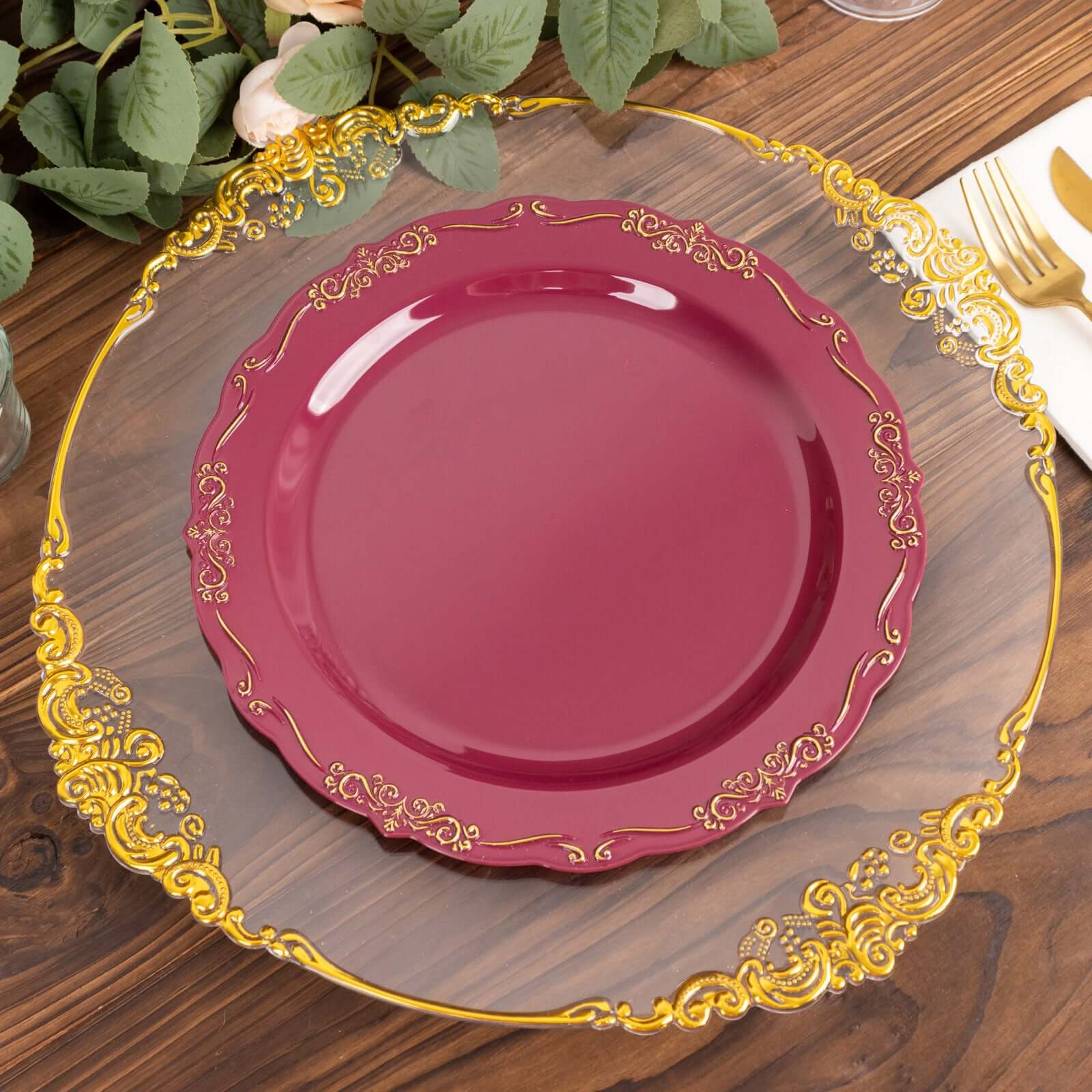 Burgundy plastic plates best sale