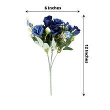 4 Bushes Navy Blue Real Touch Artificial Silk Rose Bridal Bouquet, Faux Flowers