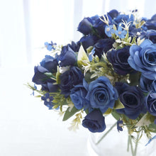 4 Bushes Navy Blue Real Touch Artificial Silk Rose Bridal Bouquet, Faux Flowers#whtbkgd