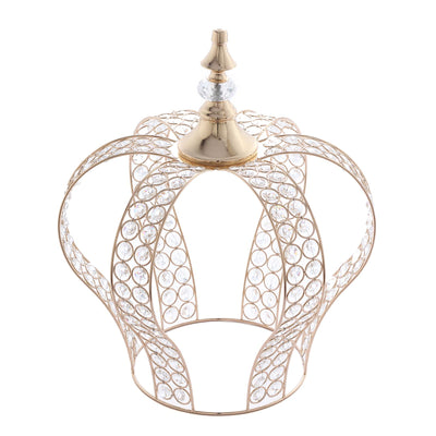 Crystal-Bead Royal Crown Cake Topper 16" Metallic Gold - Dazzling Cake Centerpiece Decor for Luxurious Birthdays Receptions & Romantic Celebrations