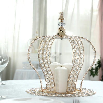 Crystal-Bead Royal Crown Cake Topper 16" Metallic Gold - Dazzling Cake Centerpiece Decor for Luxurious Birthdays Receptions & Romantic Celebrations
