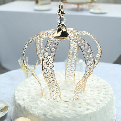 Crystal-Bead Royal Crown Cake Topper 16" Metallic Gold - Dazzling Cake Centerpiece Decor for Luxurious Birthdays Receptions & Romantic Celebrations