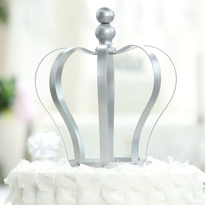 Metal Royal Crown Cake Topper 9" Matte Silver - Exquisite Cake Centerpiece Decor
