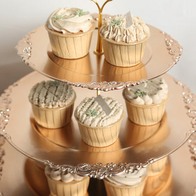 3-Tier Plastic Round Cupcake Stand 13" Metallic Gold