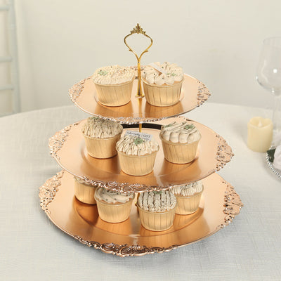 3-Tier Plastic Round Cupcake Stand 13" Metallic Gold