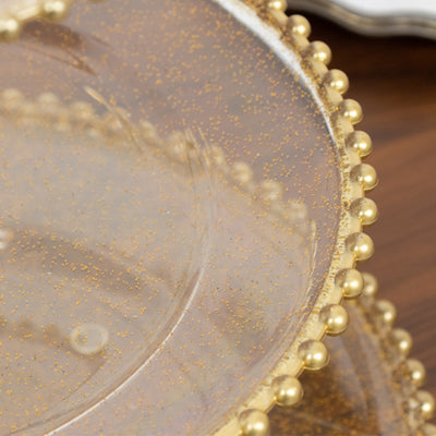 Clear Gold Glittered 3-Tier Round Plastic Cupcake Tower Stand with Gold Beaded Rim, Dessert Display Tea Party Serving Platter With Top Handle - 14"