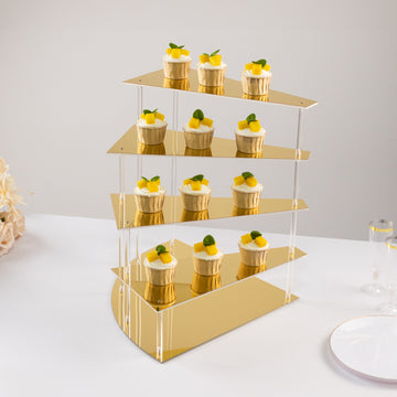 4-Tier Gold Spiral Stairway Acrylic Cake Stand with Mirror Finish, Cupcake Dessert Display Stand Perfume Organizer Shelf - 17" Tall