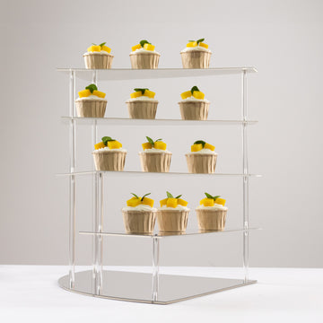 <span style="background-color:transparent;color:#000000;">Sophisticated 4-Tier Silver Spiral Stairway Acrylic Cake Stand</span>