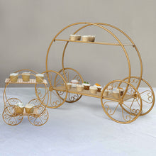 2-Tier Gold Cinderella Carriage Metal Cake Stand, Giant Princess Pumpkin Coach Centerpiece Dessert