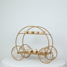 2-Tier Gold Cinderella Carriage Metal Cake Stand, Giant Princess Pumpkin Coach Centerpiece Dessert