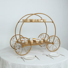 2-Tier Gold Cinderella Carriage Metal Cake Stand, Giant Princess Pumpkin Coach Centerpiece Dessert