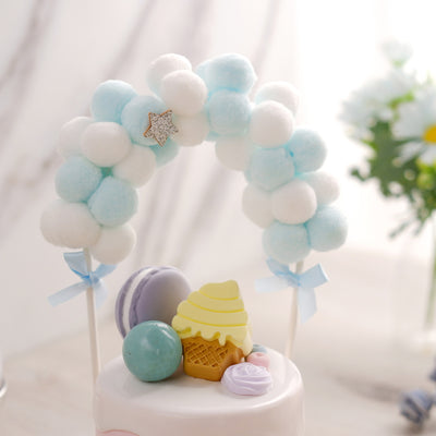 Cotton Ball Arch Cake Topper 6"x11" Blue/White - Versatile Mini Cake Decoration Supplies for Stylish & Fun Party Themes