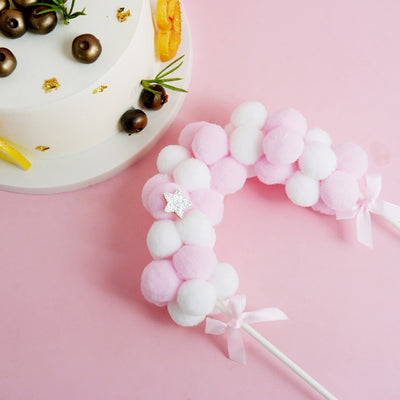 Cotton Ball Arch Cake Topper 6"x11" Pink/White - Versatile Mini Cake Decoration Supplies