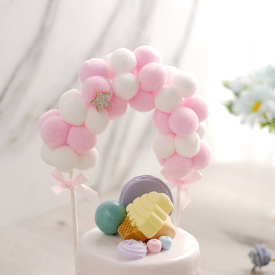 Cotton Ball Arch Cake Topper 6"x11" Pink/White - Versatile Mini Cake Decoration Supplies