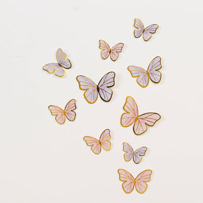 64 Pcs 3D Butterfly Cake Toppers with Gold Edges