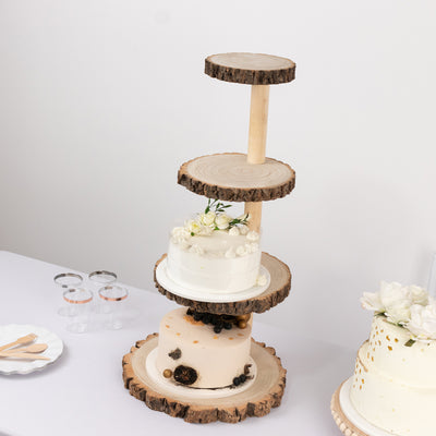 4-Tier Wooden Cupcake Tower Stand 29" Rustic Natural Wood Slice Design - Farmhouse Style Dessert Display