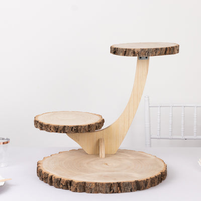 3-Tier Wooden Cupcake Stand 17" Rustic Natural Wood Slice with Tree Branch Style - Farmhouse Dessert Display Cake Holder