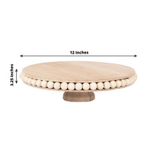 Natural Round Rustic Wooden Pedestal Cake Stand With Beaded Edge