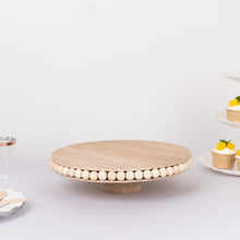 Natural Round Rustic Wooden Pedestal Cake Stand With Beaded Edge