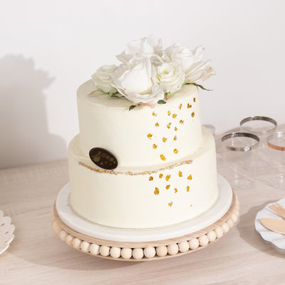 Wooden Pedestal Cake Stand 12" Round Rustic Design with Beaded Edge Natural - Farmhouse Cupcake Holder Serving Tray