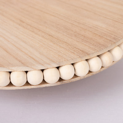 Wooden Pedestal Cake Stand 12" Round Rustic Design with Beaded Edge Natural - Farmhouse Cupcake Holder Serving Tray