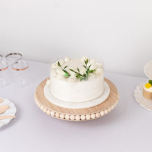 Natural Round Rustic Wooden Pedestal Cake Stand With Beaded Edge