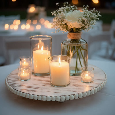 3-Pack Wooden Centerpiece Plates 13" – Antique White Beaded Charger Plates, Rustic Farmhouse Decor