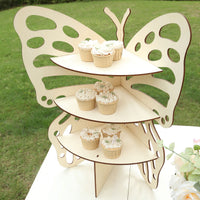 3-Tier Natural Butterfly Wooden Cupcake Stand, Rustic Dessert Display Stand Shelf Rack - 24"