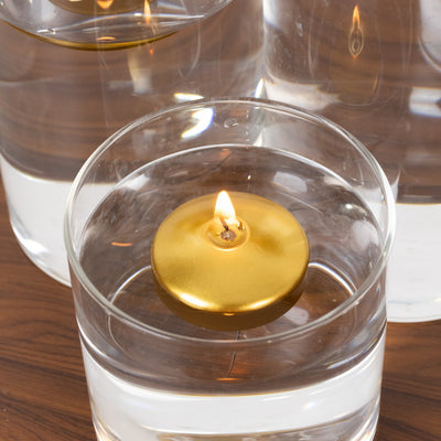 12 Pack Metallic Gold Floating Candles 2" – Unscented Dripless Long Burn Disc Wax Candles for Centerpieces & Vases