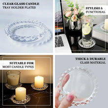 6 Pack Clear Glass Pillar Candle Holder Plates with Beaded Rims, Transparent Small Round Coasters