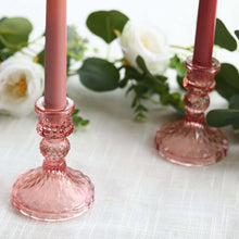 6 Pack Dusty Rose Glass Taper Candlestick Holders with Diamond Pattern,