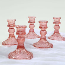 6 Pack Dusty Rose Glass Taper Candlestick Holders with Diamond Pattern,