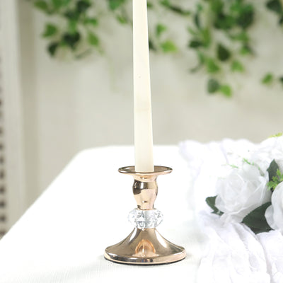 6 Pack Gold Metal Taper Candle Holders with Crystal Ball, Elegant 3.5" Vintage Candle Stick Stands