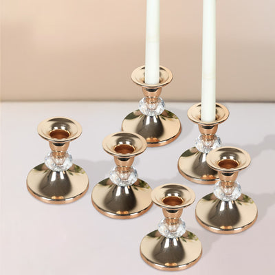 6 Pack Gold Metal Taper Candle Holders with Crystal Ball, Elegant 3.5" Vintage Candle Stick Stands