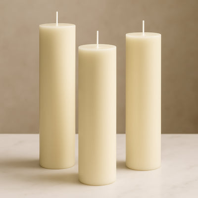 6-Pack Unscented Pillar Candles – Dripless 3"x12" Ivory Paraffin Wax with Smokeless Cotton Wicks, Clean & Long-Lasting 120-Hour Burn