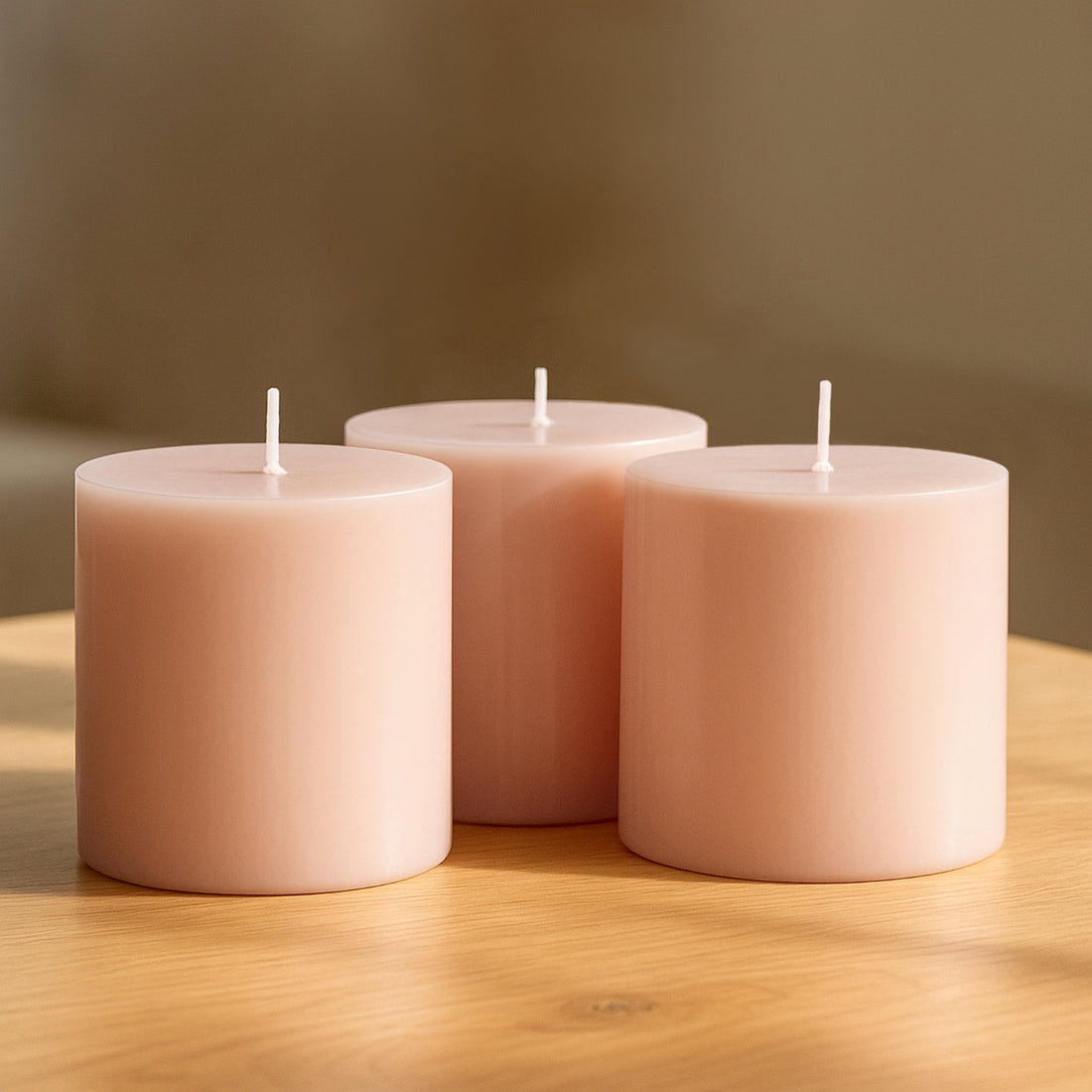 6-Pack Unscented Pillar Candles – Dripless 3x3 Blush Paraffin Wax with Smokeless Cotton