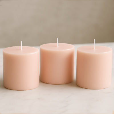 6-Pack Unscented Pillar Candles – Dripless 3"x3" Blush Paraffin Wax with Smokeless Cotton Wicks, Clean & Long-Lasting 30-Hour Burn