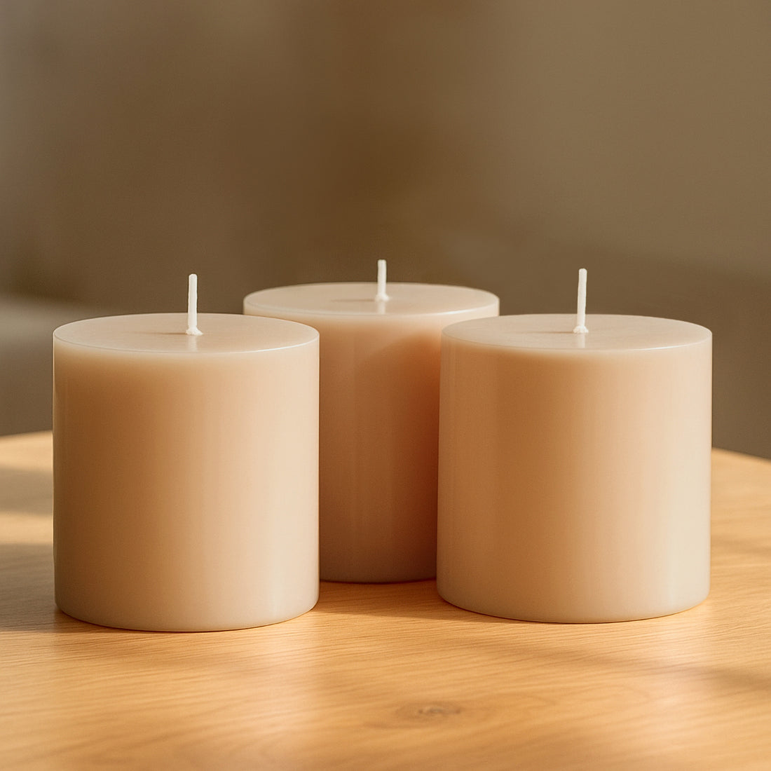 6-Pack Unscented Pillar Candles – Dripless 3x3 Beige Paraffin Wax with Smokeless
