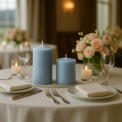 6-Pack Unscented Pillar Candles – Dripless 3"x3" Dusty Blue Paraffin Wax with Smokeless Cotton Wicks, Clean & Long-Lasting 30-Hour Burn