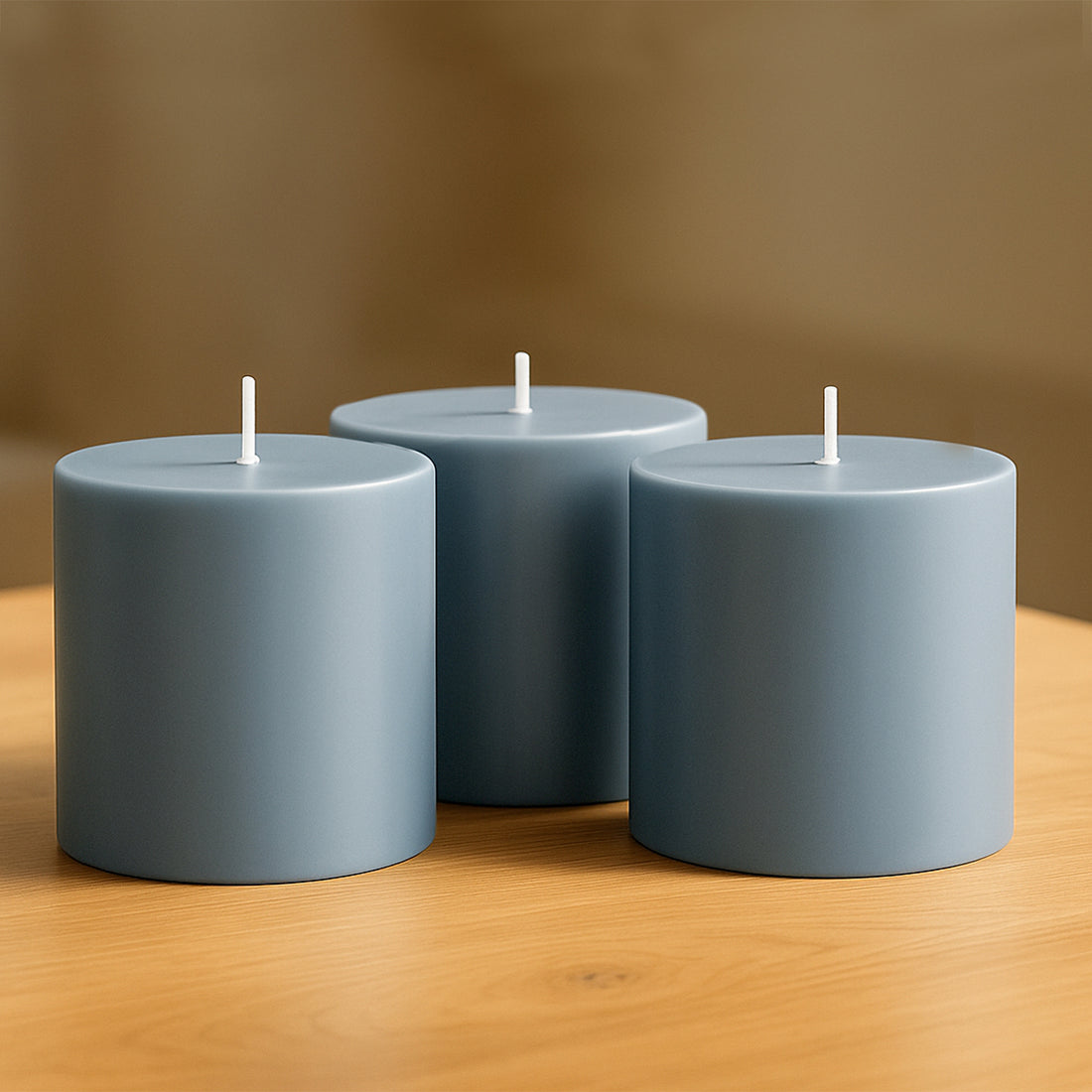 6-Pack Unscented Pillar Candles – Dripless 3x3 Dusty Blue Paraffin Wax with Smokeless