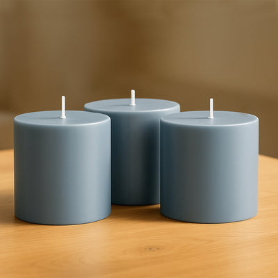 6-Pack Unscented Pillar Candles – Dripless 3"x3" Dusty Blue Paraffin Wax with Smokeless Cotton Wicks, Clean & Long-Lasting 30-Hour Burn